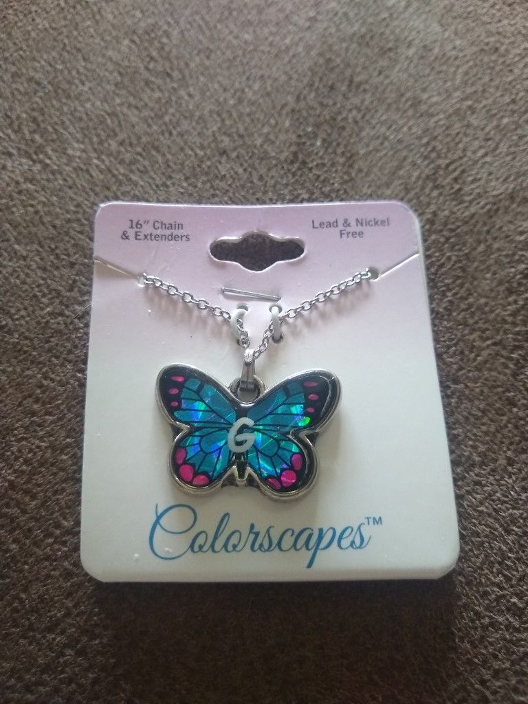 NWT Butterfly Necklace With "G"