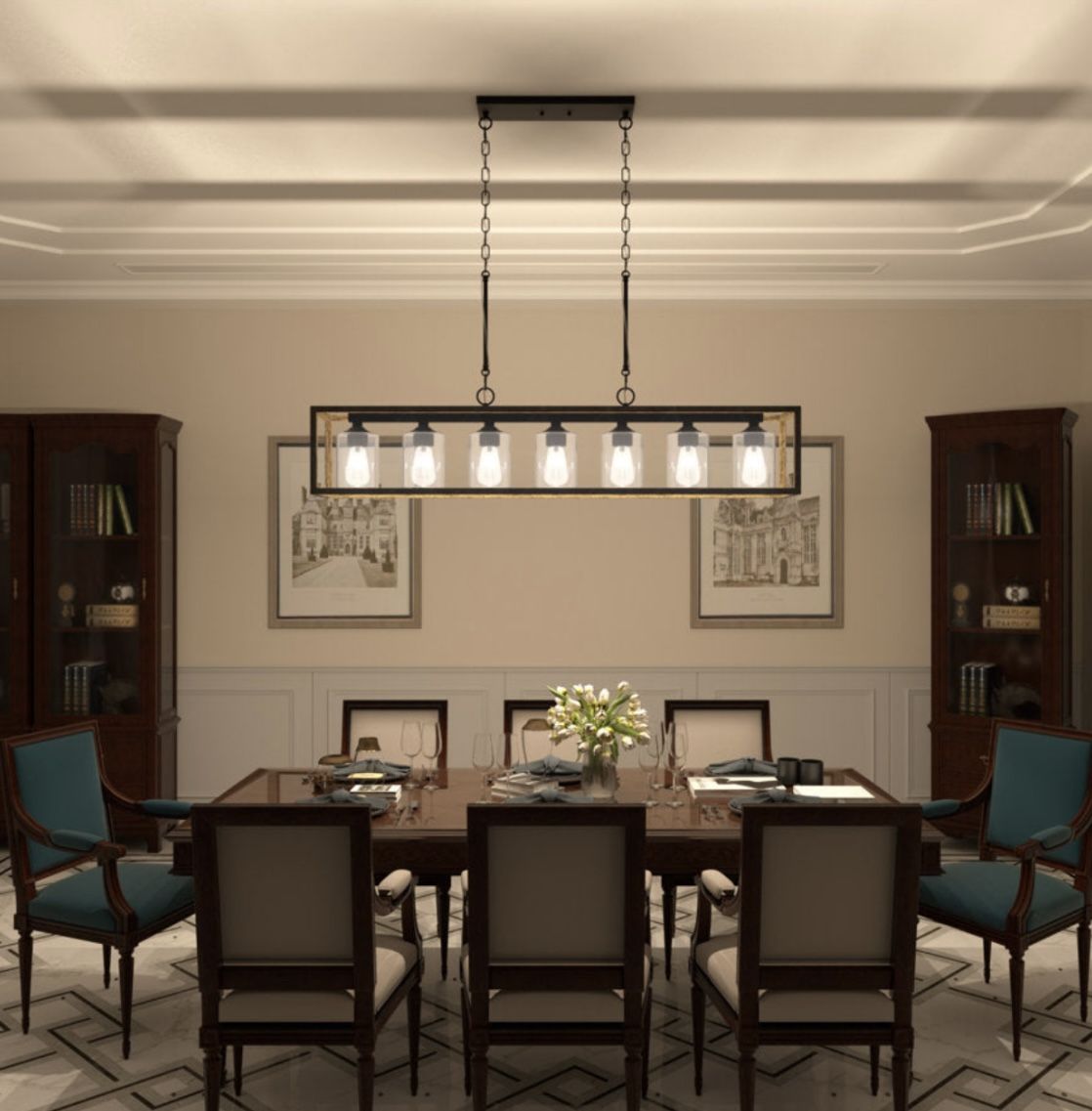 Greeley 7-Light Kitchen Island Rectangle Chandelier