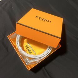 Fendi Men's White Adjustable Logo Print Buckle Designer Dress squared Belt