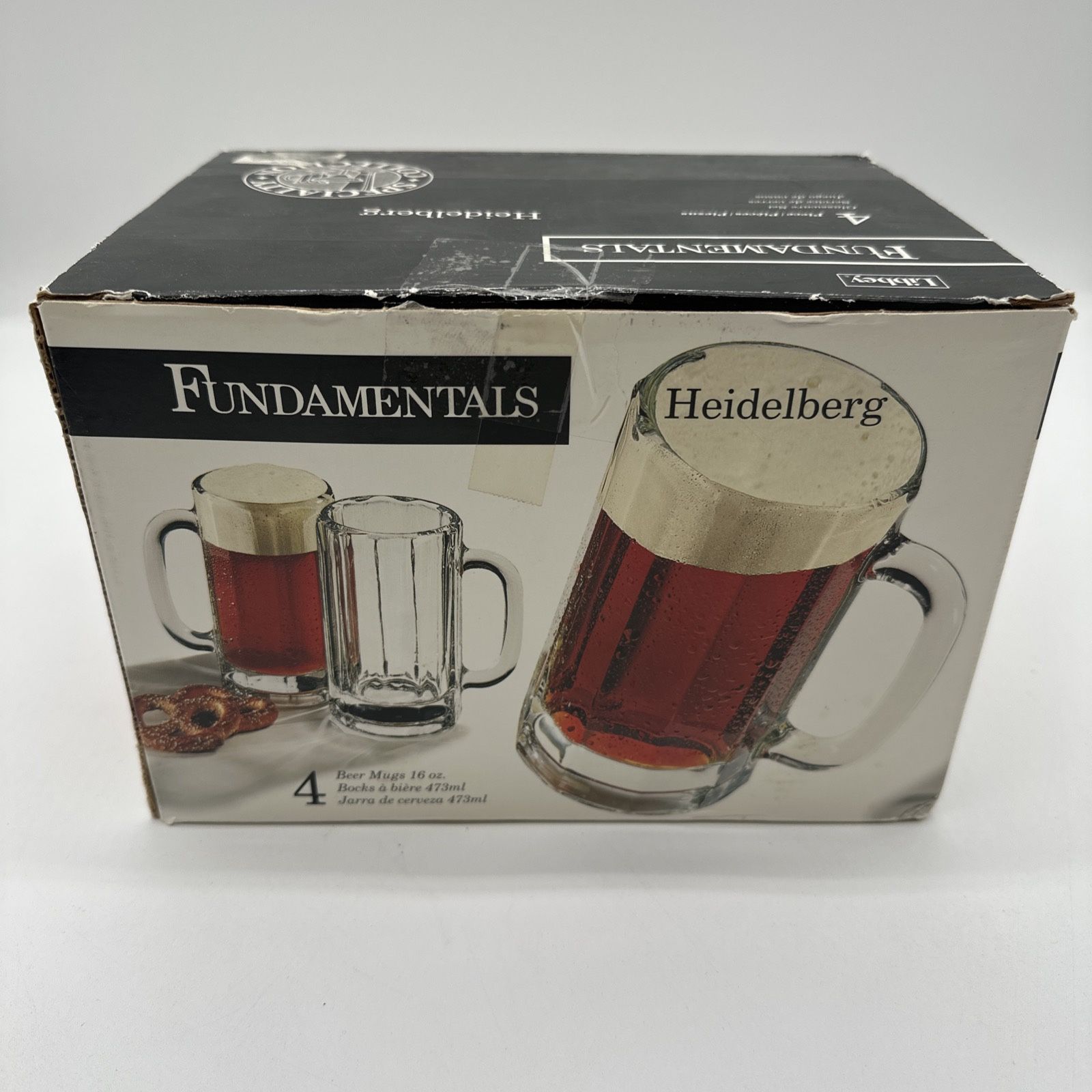 4 Libbey Heidelberg 16 oz Heavy Glass Beer Mugs, Paneled 6 1/4”