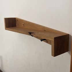 Custom Made White Oak Shelf with Rustic Accent Hangers