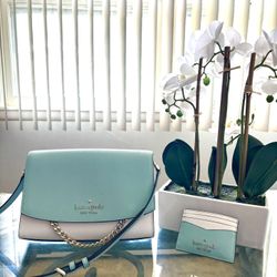 Kate Spade Carson Colorblock Convertible Crossbody Purse Aqua White Silver  Chain