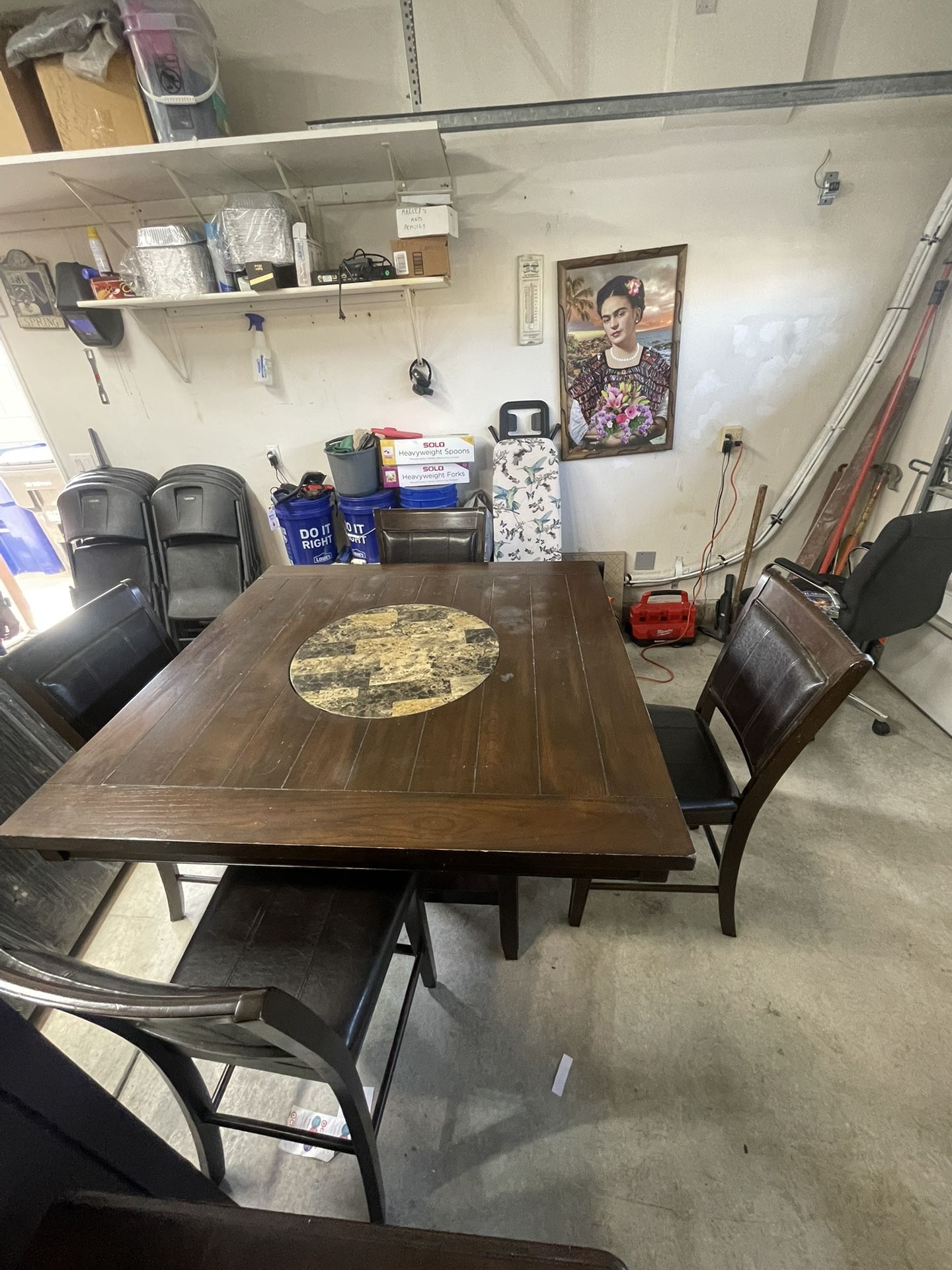 Brown Dining Table With Lazy Susan