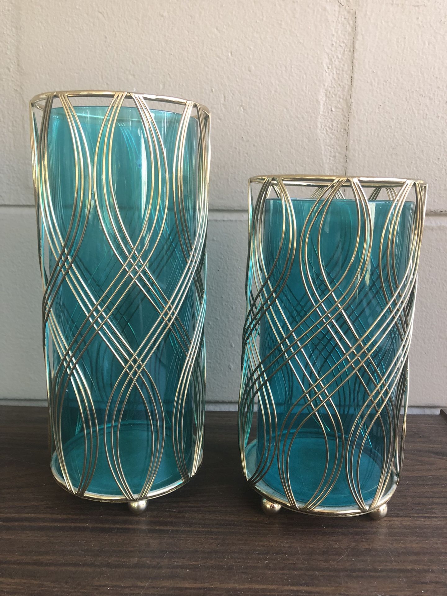 2 Teal Gold Footed Candleholders Hobby Lobby