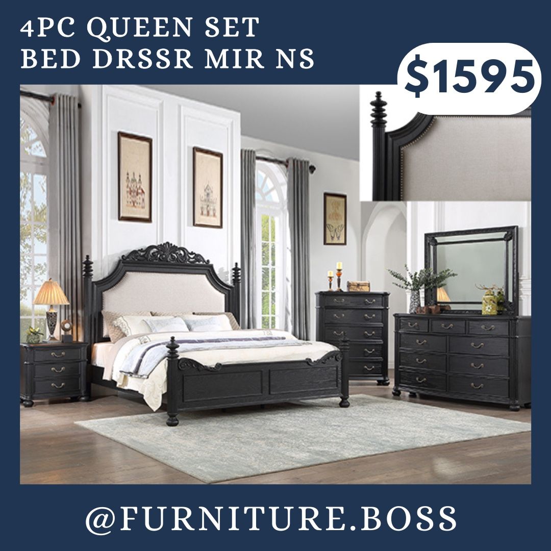Bedroom Furniture- King And Queen Size Bed Dresser Mirror Nightstand