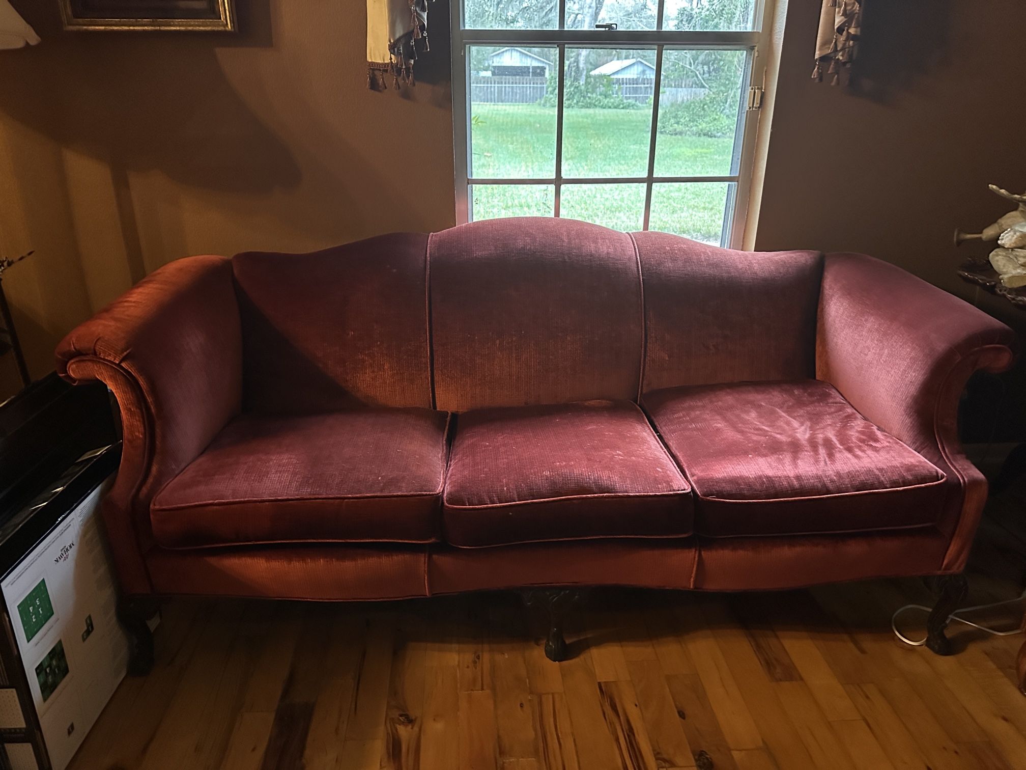 Vintage Red Velvet Couch