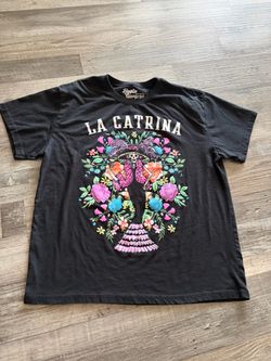 Hasta Siempre La Catrina Graphic T-Shirt Black Day of the Dead Floral XXL