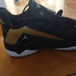 Nike Air Jordan Westbrook One Take 2 in a black and metallic gold colorway. 