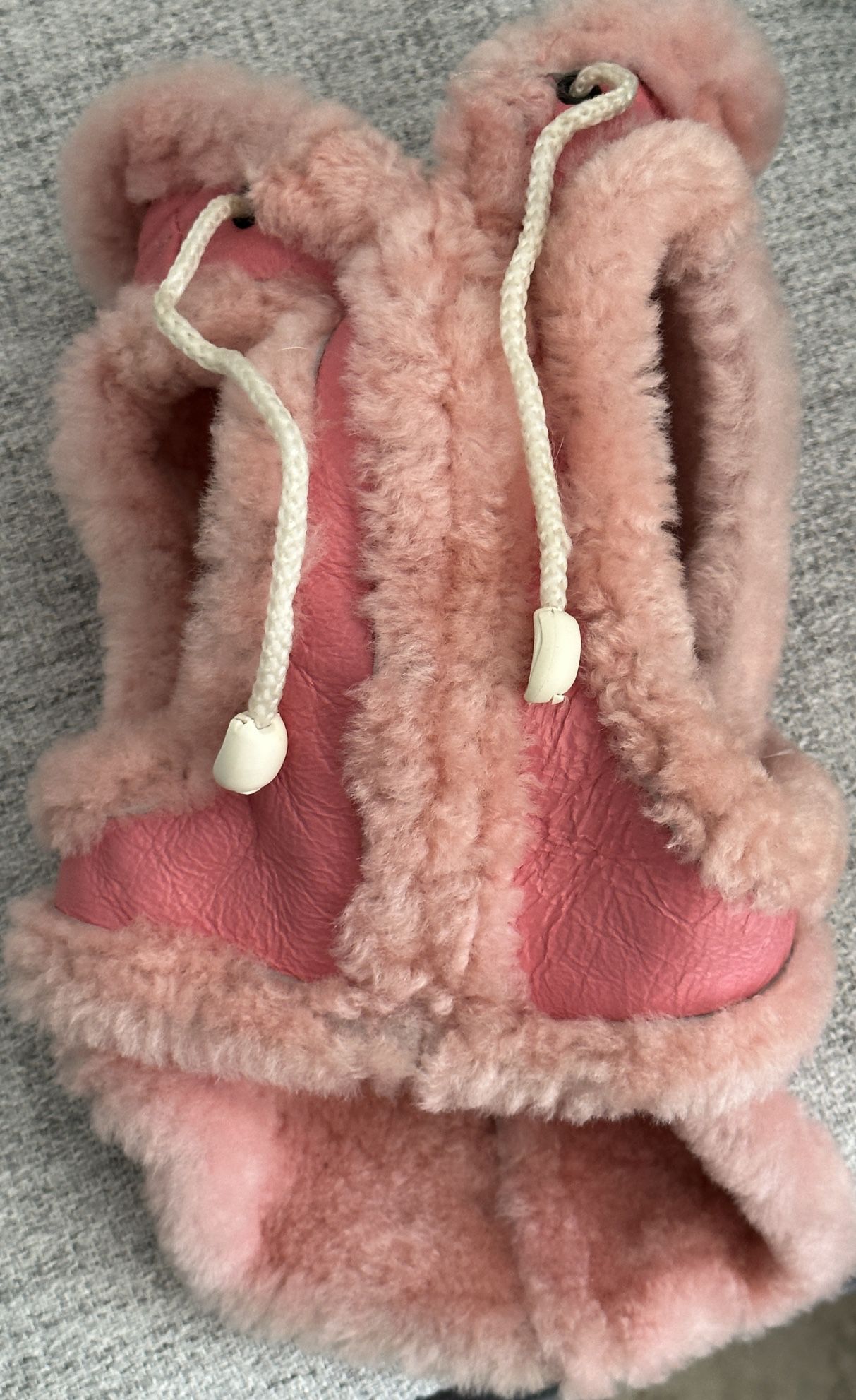 Small Pink Leather Dog Coat With Sherpa Lining 