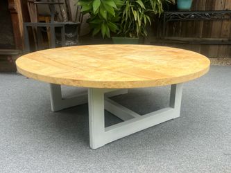 48” Round Burlwood Coffee Table – Modern / Mid-Century Style