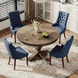 COLAMY Wingback Upholstered Dining Chairs Set of 4, Fabric Dining Room Chairs with Tufted Button, Living Room Chairs for Home Kitchen, Blue Set of 4 B