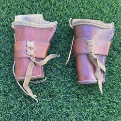 2 Vintage Brown Leather Gun Pistol Holster Holsters. Stitched. Pre Owned.