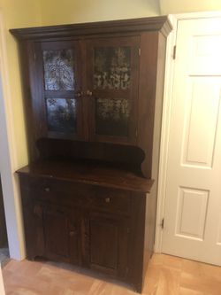 Replica pie cabinet dark wood with metal accents