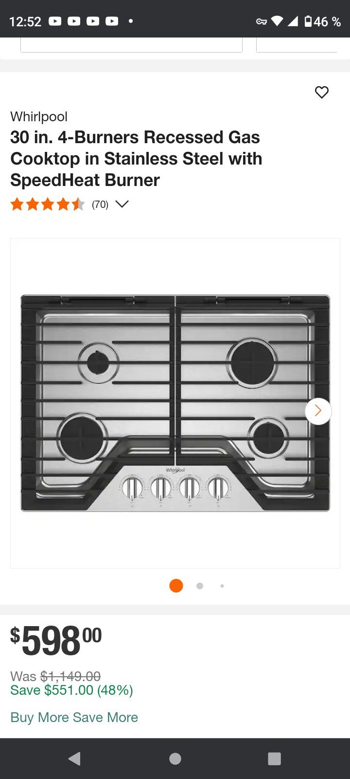 New 30-inch Gas Cooktop Valued From $600 To $900 Dlls