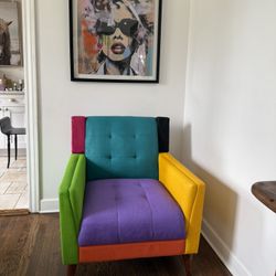 Colorful Hand Painted Armchair.Yellow Purple Green Black Orange Blue 