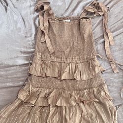 House of Harlow 1960 Corinne Tan Smocked Mini Dress