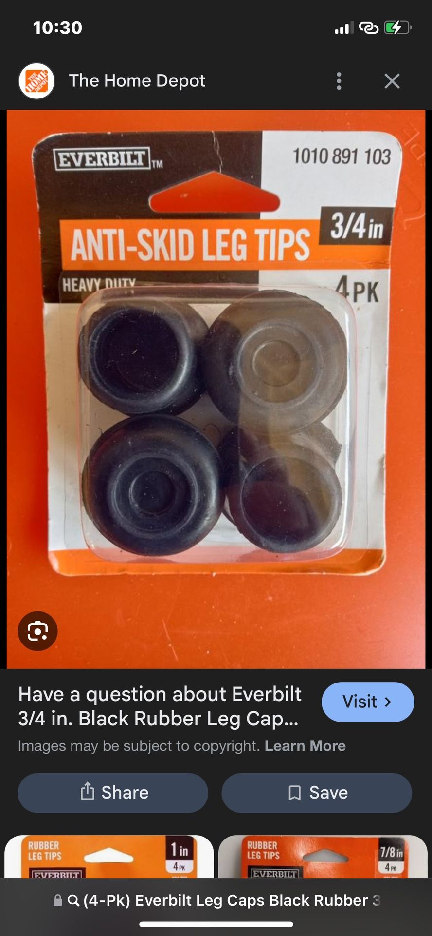 (4-Pk) Everbilt Leg Caps Black Rubber 3/4" 49126