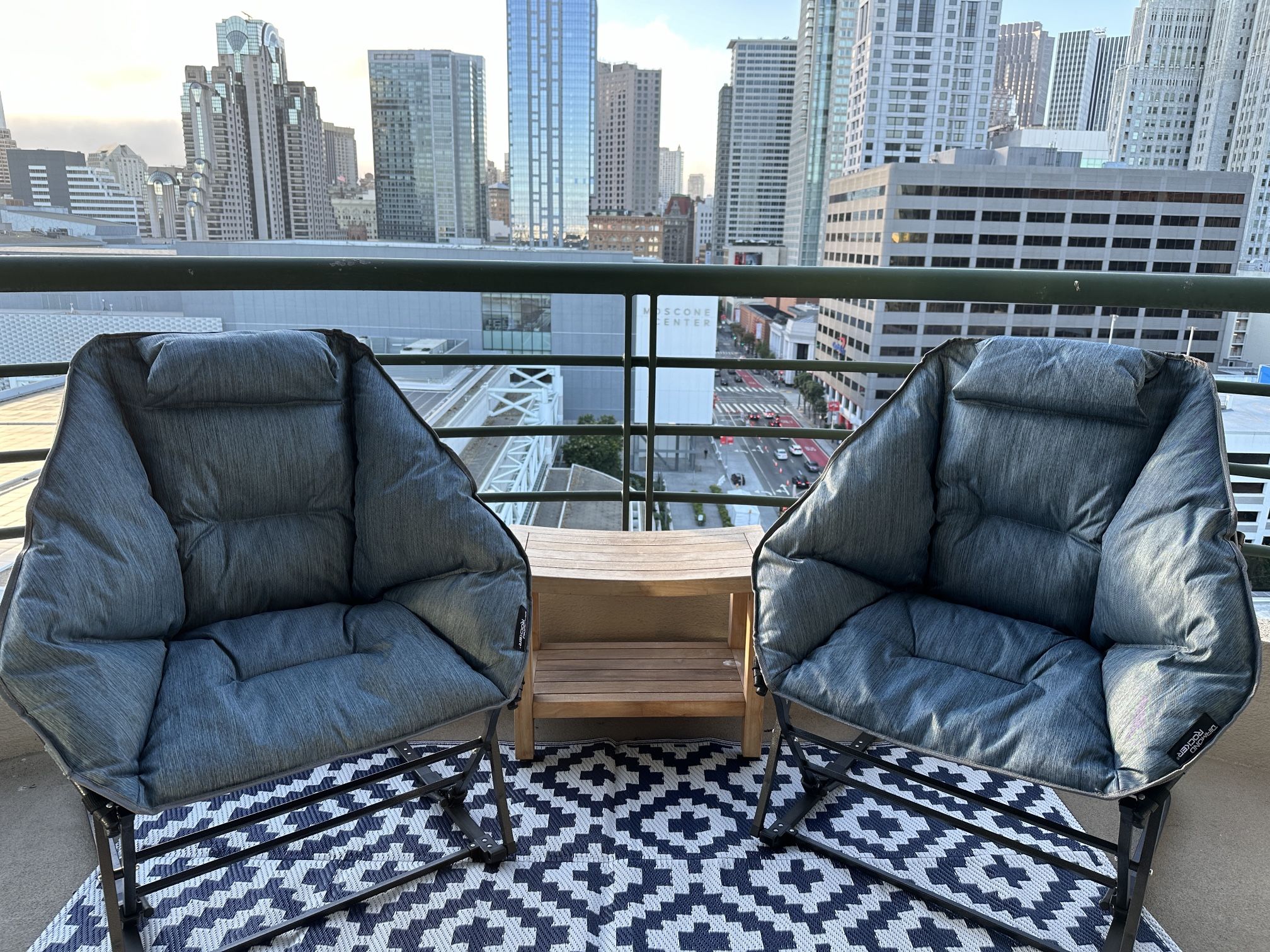 2 Mac Sports Diamond Rocker Chairs, Steel Blue - With Covering