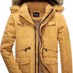 New in bag Men's Warm Winter Coats for Mens Winter Jacket Snowboard Jacket Snow Waterproof Ski Jacket Mountain Hooded Parka (Medium , Casual Yellow)