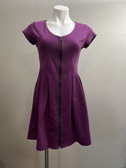 Purple Scoop Neck A-Line Mini Dress for Work Size M 