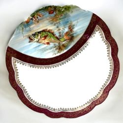 Vintage Imperial Crown China Austria Fish Plate Hand Painted Scalloped