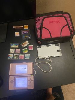 Nintendo DS Lite Pink New Plus Games Case Charger and Official DS Bag
