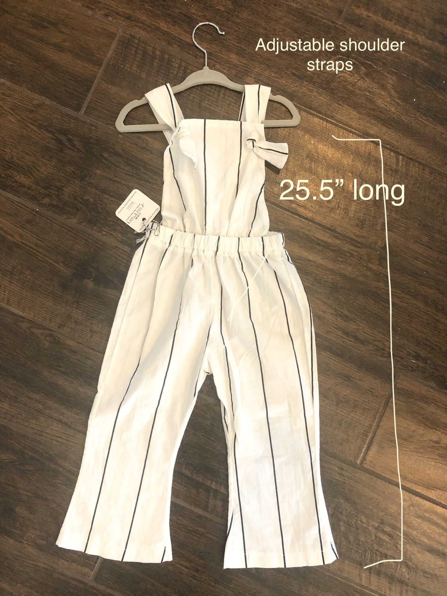 2T white and black striped overalls