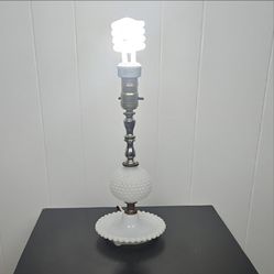Vintage Working White Milk Glass Hobnail Boudoir Lamp