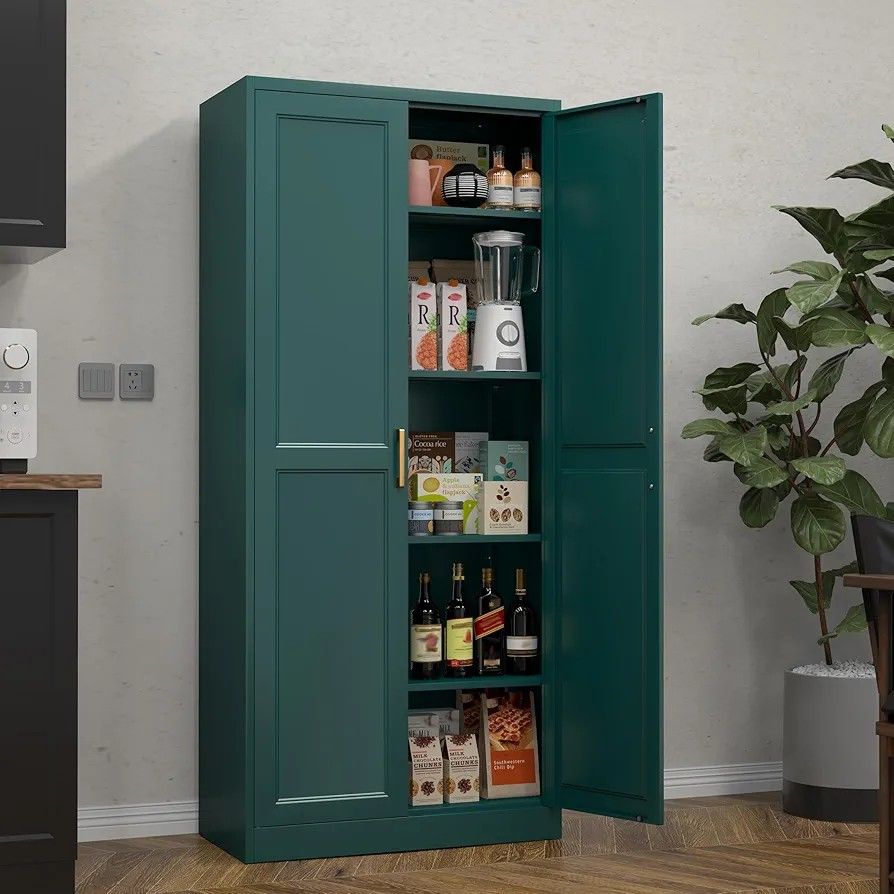 71" Tall Metal Storage Cabinet, Kitchen Pantry Storage Cabinets with Doors and 4 Shelves, Food Pantry Cabinet, Large Cupboard, Utility Steel Cabinets