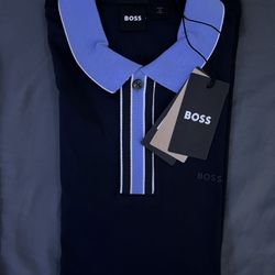 Boss Collar Shirt Dark Blue And light Blue Size M