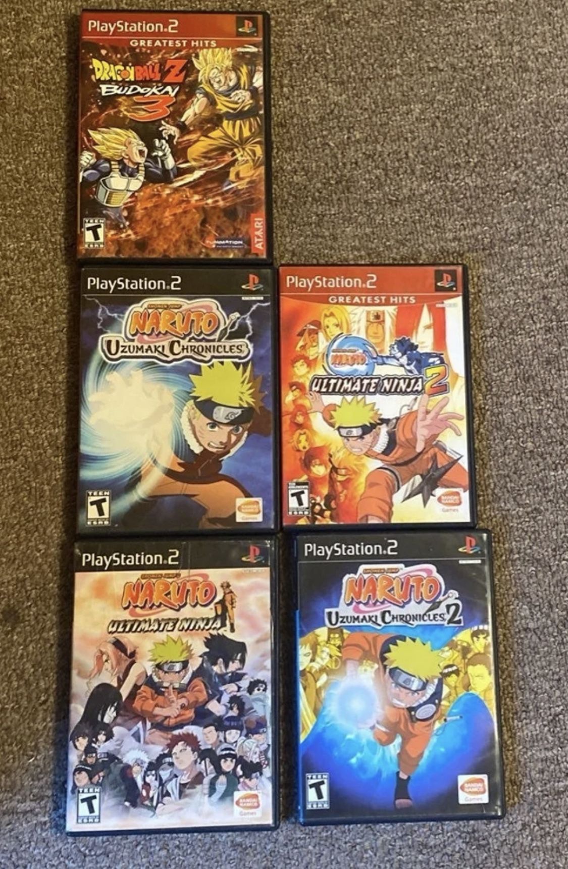 5 ps2 games that includes naruto and one dragon ball game with a bonus Xbox game