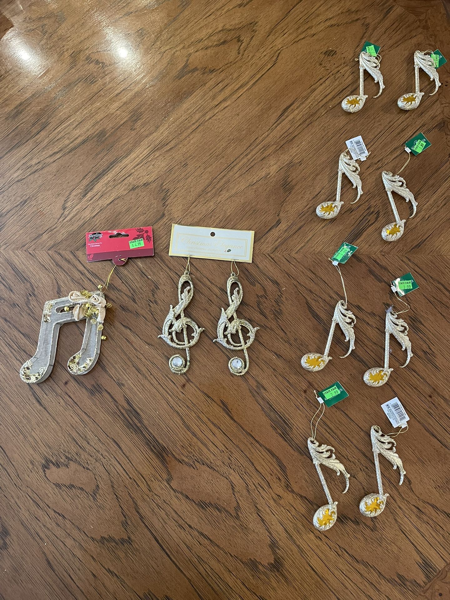 Lot of New Gold Colored Glittery Music Note Ornaments with Faux Jewels