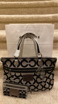Coach Logo and Leather Handbag with Matching Wristlet. Excellent Condition. Originally Paid $475.
