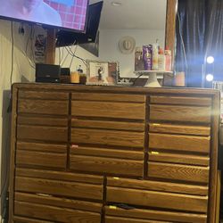 Wood Dresser & Matching Mirror 