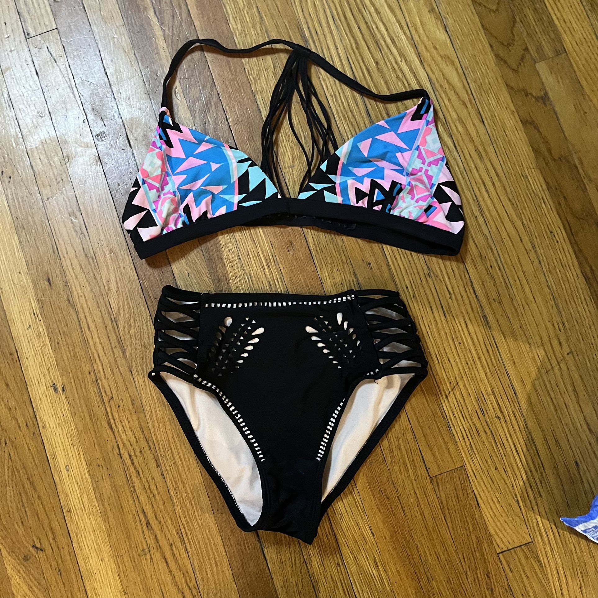 Tribal Print Bikini Set – High Waist Bottom & Strappy Triangle Top
