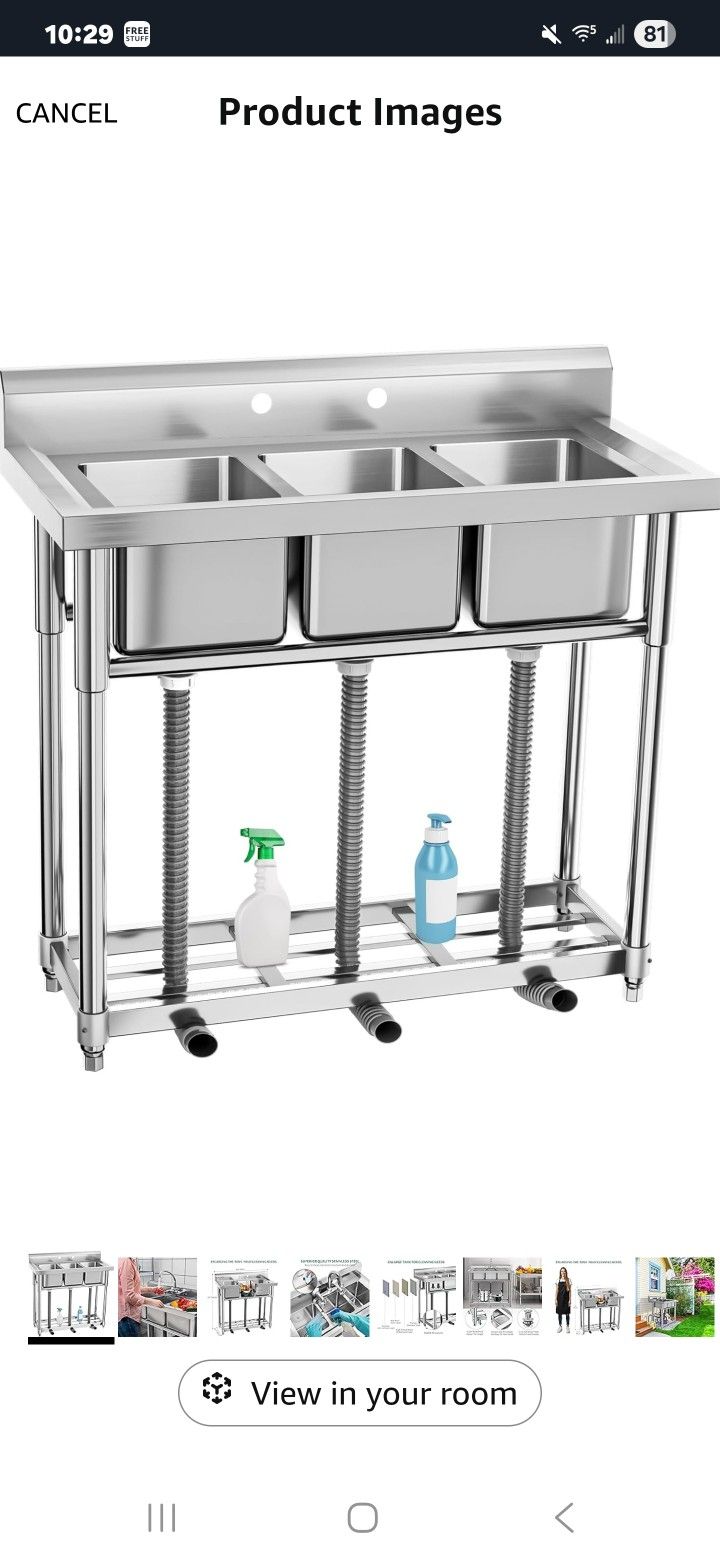 Brand New Never Used 3 Compartment Sink With Faucet