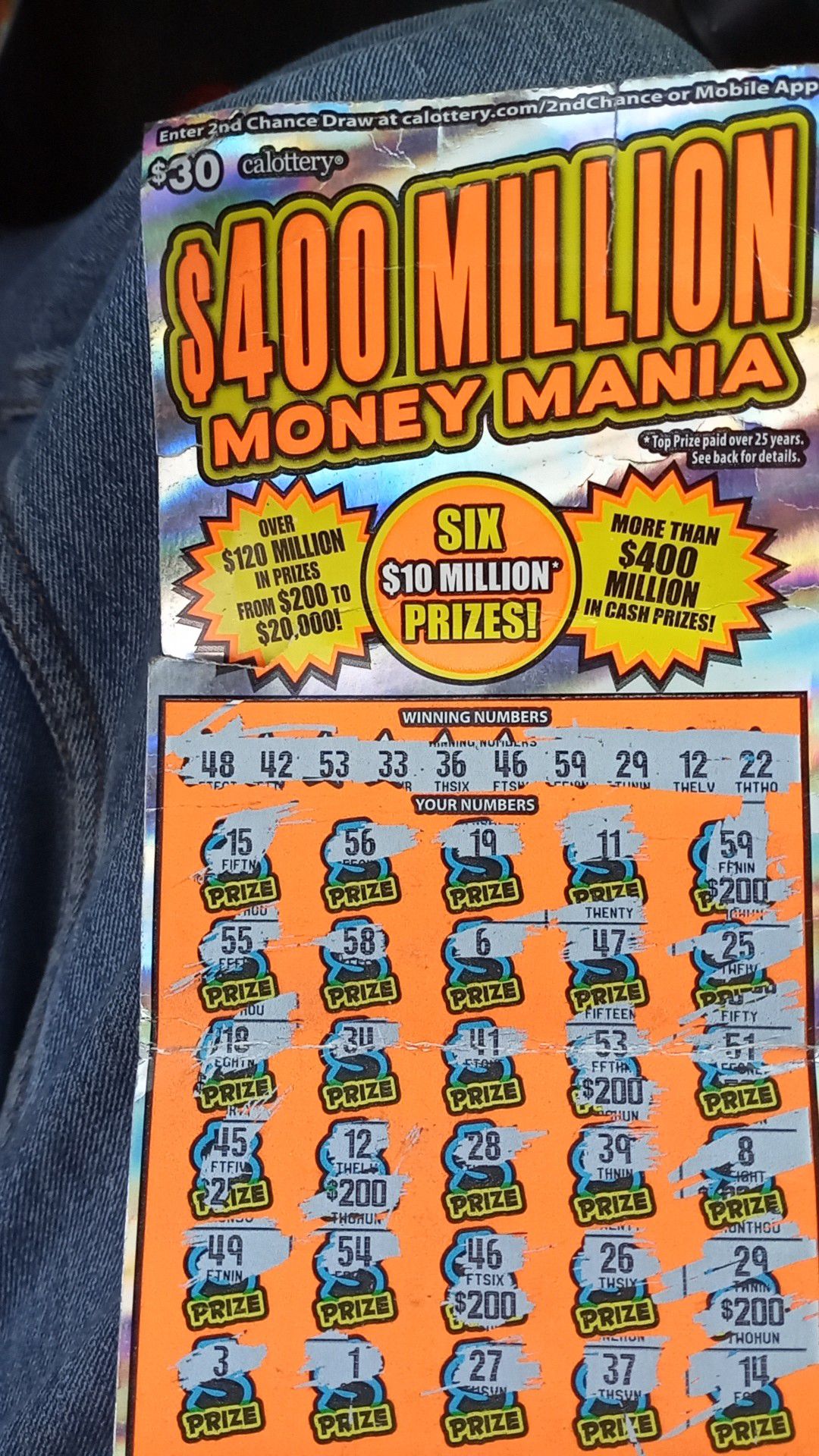 California super Lotto $30 ticket $1,000 winner