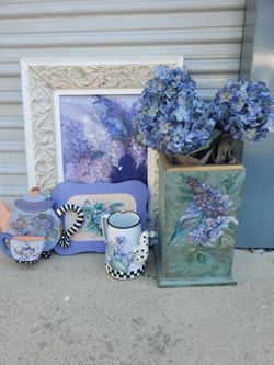 5-Piece Cottagecore Purple Floral & Hydrangea Home Decor Lot