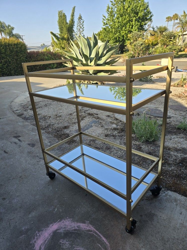 Gold-colored, Mirrored Bar Cart
