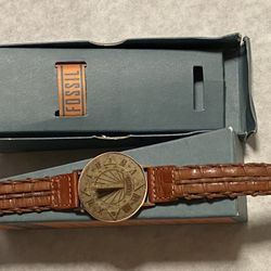 Vintage Collectible | Fossil Sundial Wristwatch with Original Leather Band