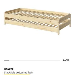 Ikea stackable bed, pine, twin to queen when side by side