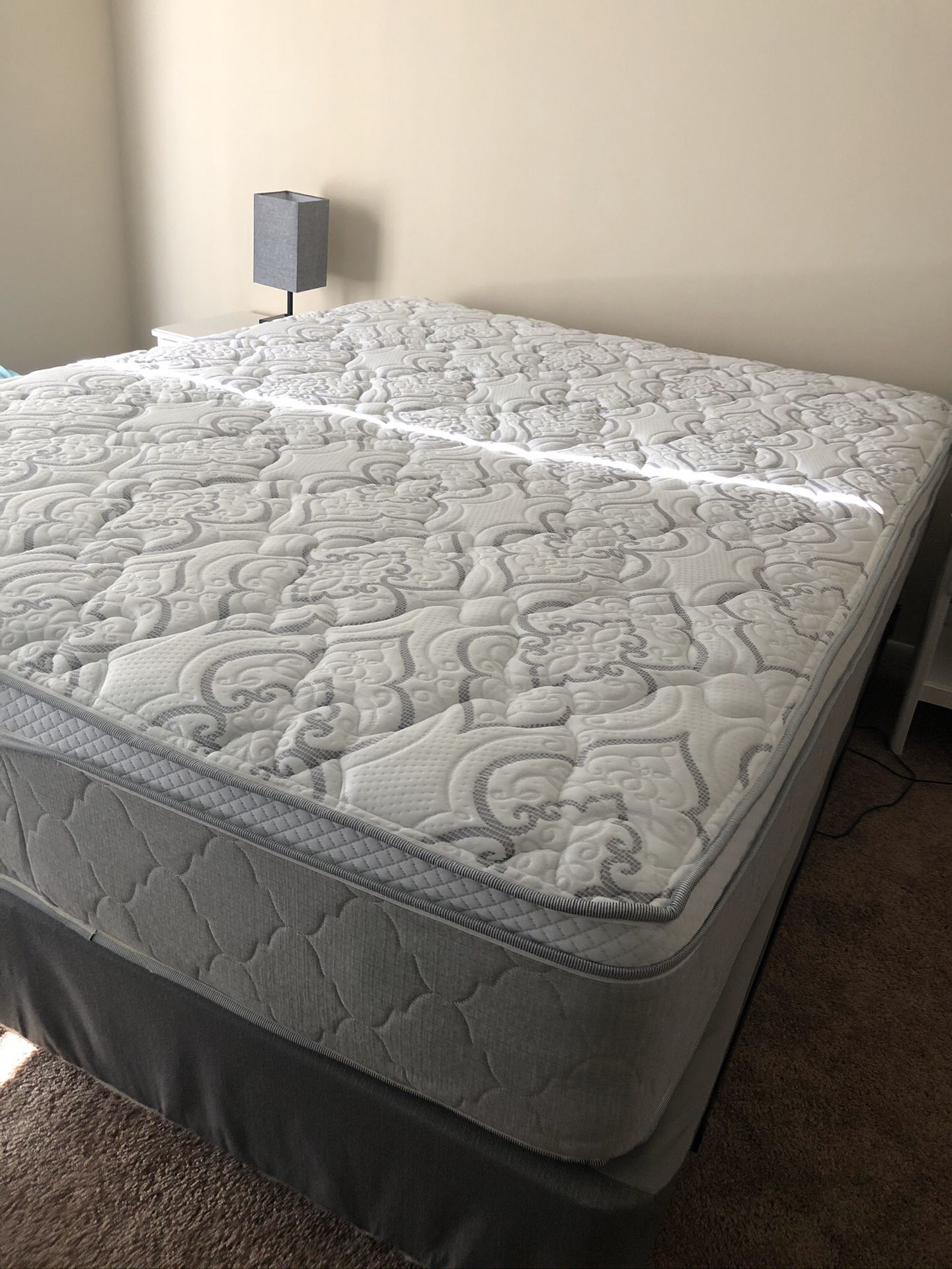 Brand new queen bed - mattress, box spring, and metal frame