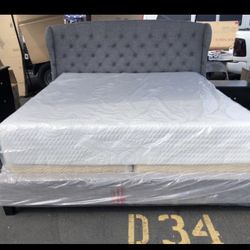 Queen Bed With Memory Foam Mattress 