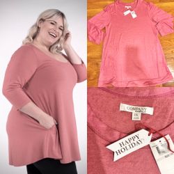 ELLEN TRACY NWT Ellen Tracy "Happy Holiday" tunic top. with Pockets/Long Shirt