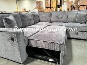 NEW L Shape Sectional Sofa with Pullout Sleeper Bed Pull out Couch Storage Big Discount Sale Fabric Convertible Under Seat Warehouse Dark Grey Gray 