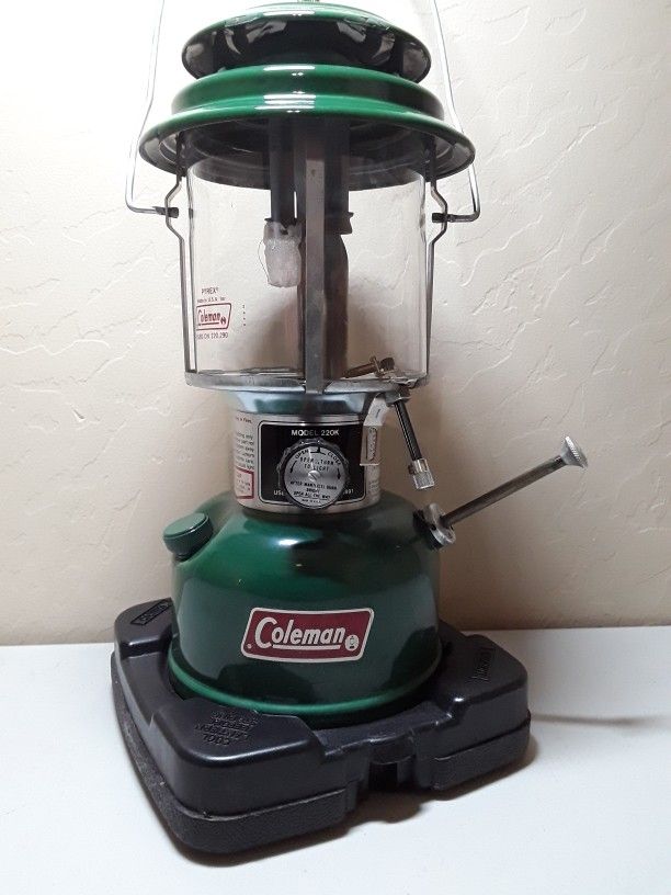 Coleman Lantern 220K with Hard Shell Red and Black Plastic Carry Case, 1981