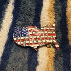 GREAT AMERICAN BUCKLE CO 1992 VINTAGE FLAG CUTOUT AMERICA BUCKLE USA