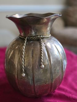 VTG Large Solid Brass Planter Vase Rope Accent Table Center Piece 11.5'' India