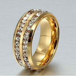 Size 9  Mens And Womens  Fashion Wedding Ring  Double Rows Rhinestones Titanium
