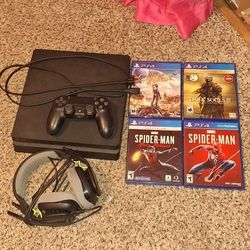 PS4 Slim 1TB,  Headset, and Games